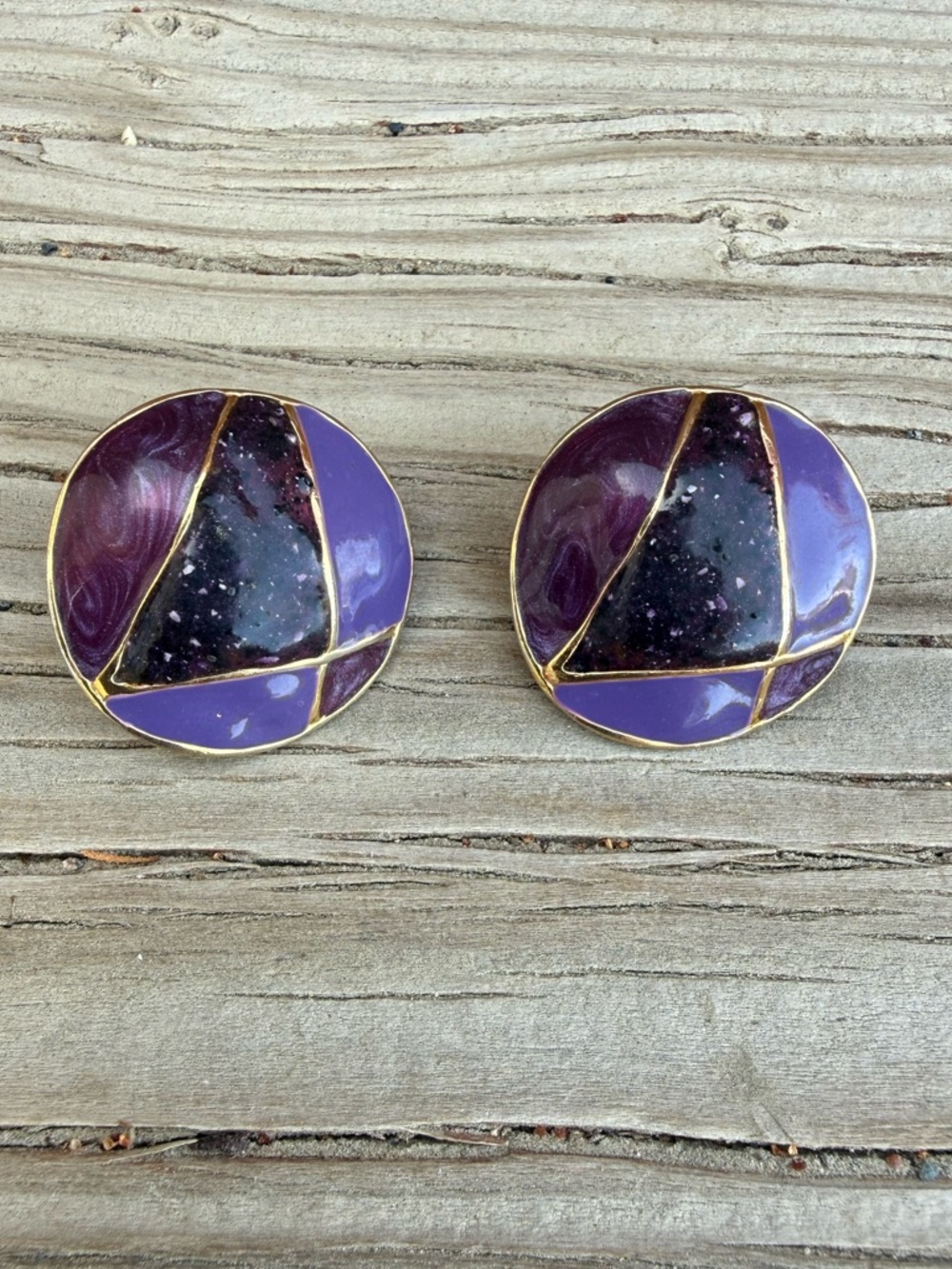 Bundle 3 for 50% off 1980s Purple Enameled Gold Tone Button Earrings